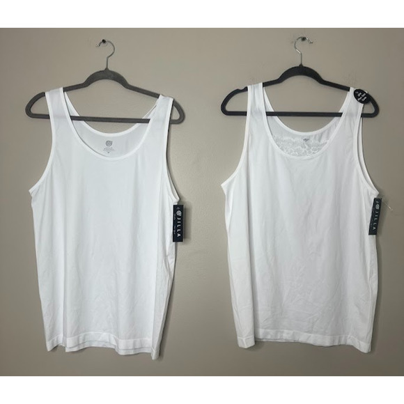 Jilla Tank Top 2 Pack Womens Size 2X Cami White Lace Trim Basic Layer Minimalist - Picture 1 of 12
